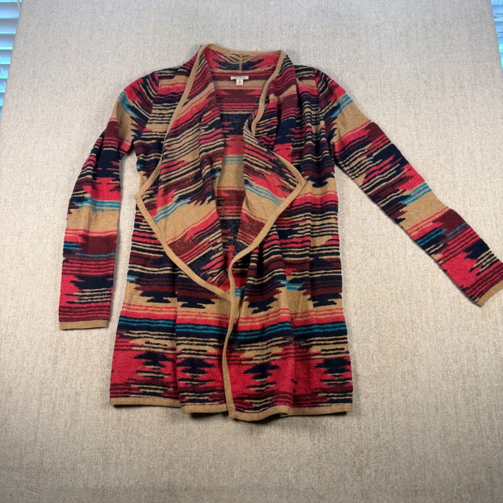Lucky Brand Cardigan Women M Multicolor Southwestern‎ Open Front Waterfall Knit